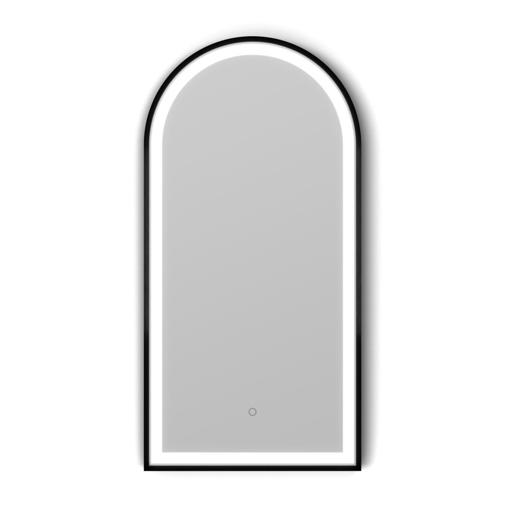 Front on cut out image of Origins Living Lomax Light Arch Black Mirror 500mm x 1000mm